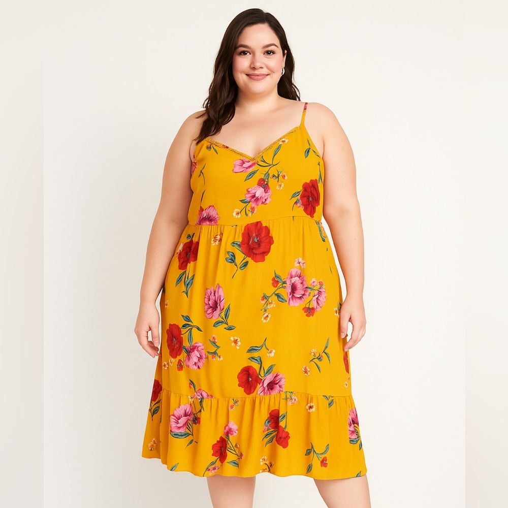 Old Navy Floral Cami Sundress Garden Party Casual Romantic Mustard Yellow Sz XXL